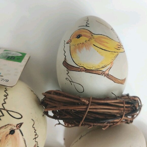 6 Ceramic Painted Bird Egg in Nest Artisan Farmhouse Decor 3.5" For Craft DIY - Picture 7 of 16